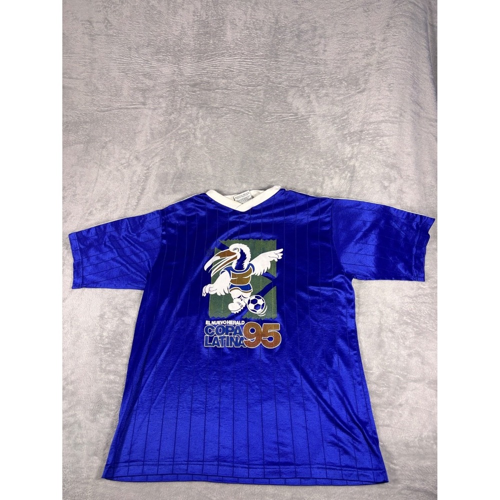 Vtg Adidas Soccer T-Shirt Copa Latina 1995 Mens XL Blue Striped Short Sleeve